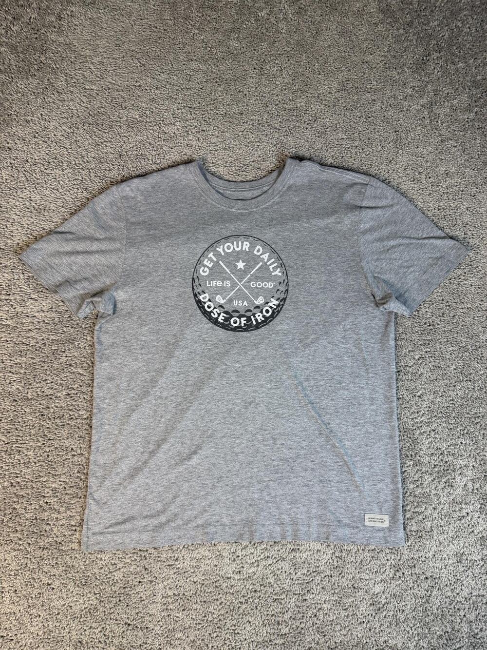 Life Is Good Shirt Mens L Gray Dose Of Iron Graphic Crew Neck Lightweight Cotton